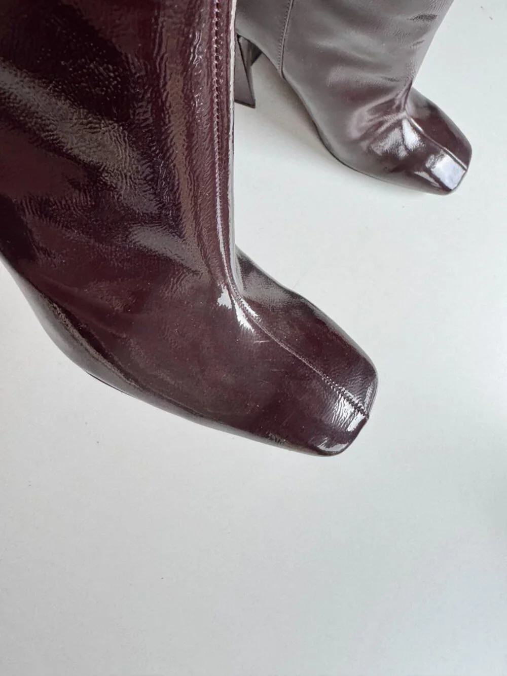 NWOT ZARA Dark Burgundy Patent Faux Leather Block Heel Ankle Boots, Size 40 - Picture 3 of 12